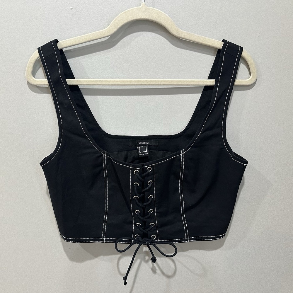 Forever 21 Tank Top Vest Tie Corset Size Small Black  Bodice Witchy